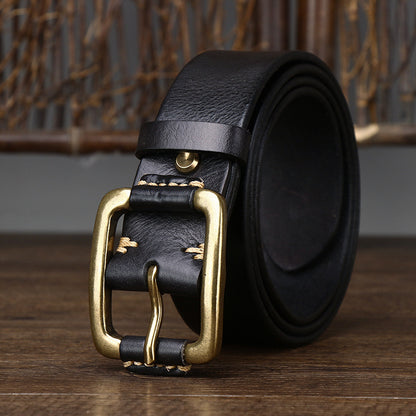 Vintage Distressed Men's Genuine Leather Belt, Classic Metal Buckle, Highlighting Retro Trendy Charm