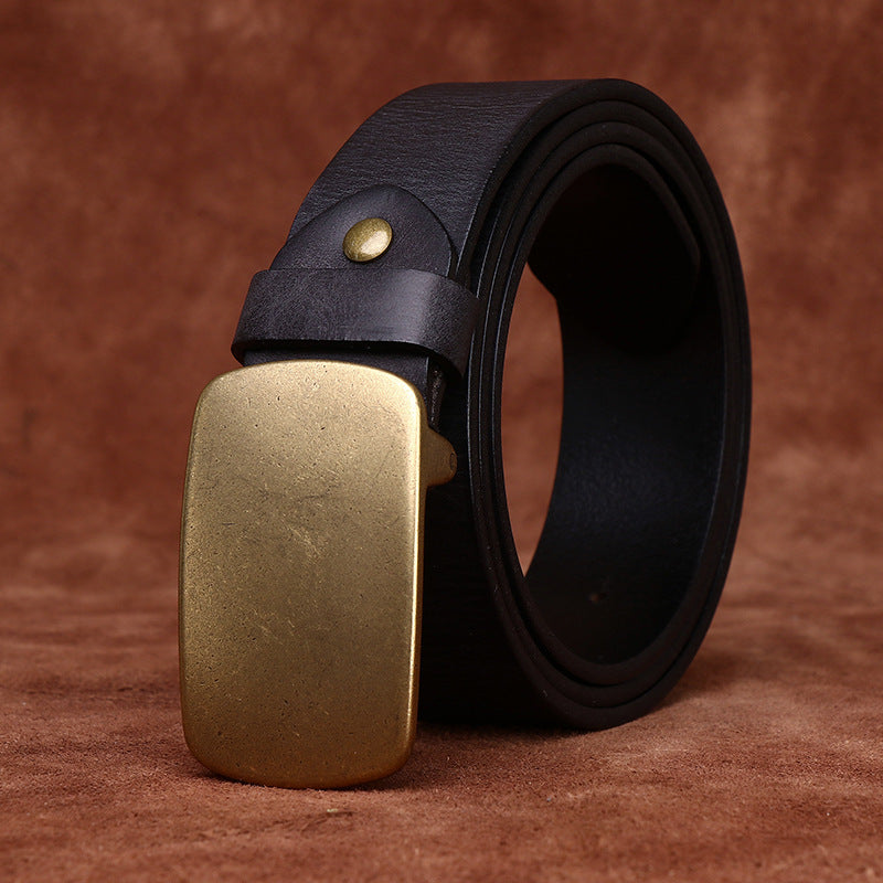 Vintage Distressed Men's Genuine Leather Belt, Accented with Metal Buckle, Highlighting Rugged and Uninhibited Style