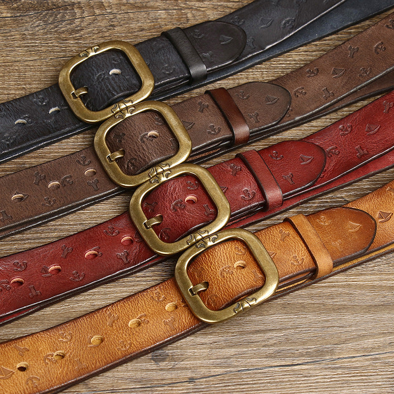 Men's Genuine Leather Belt with Bold Texture, Matte Metal Buckle Shapes a Stylish Silhouette