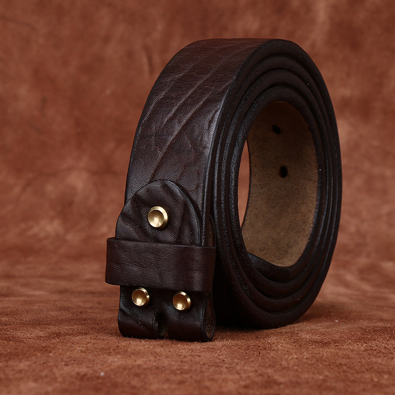 Vintage Textured Leather Men's Belt, Bronze Rivets Retro Waist Strap