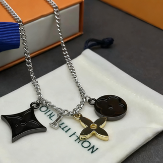 Colorful Enamel Classic Logo Pendant Necklace Fashion Neckpiece with Colorful Floral and Letter Elements